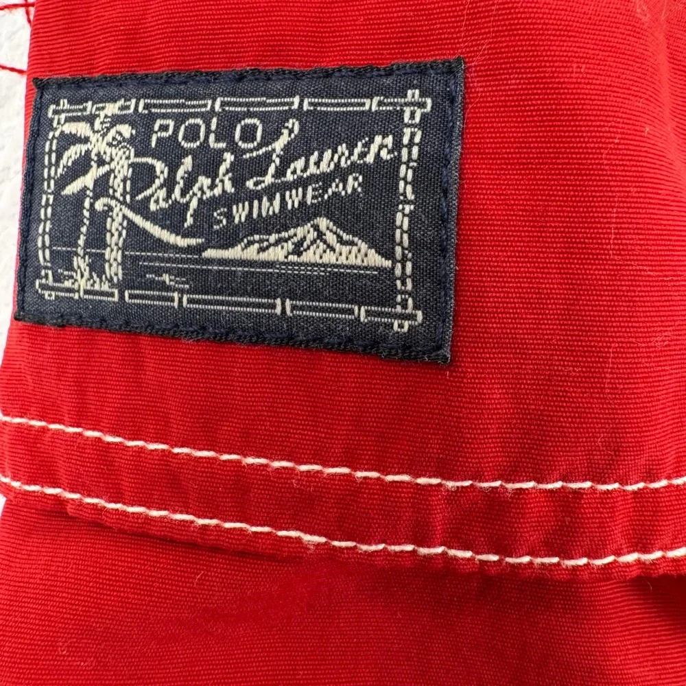 Vintage Polo Ralph Lauren Swim Trunks Men XL Red Board Shorts Cargo Pocket Nylon
